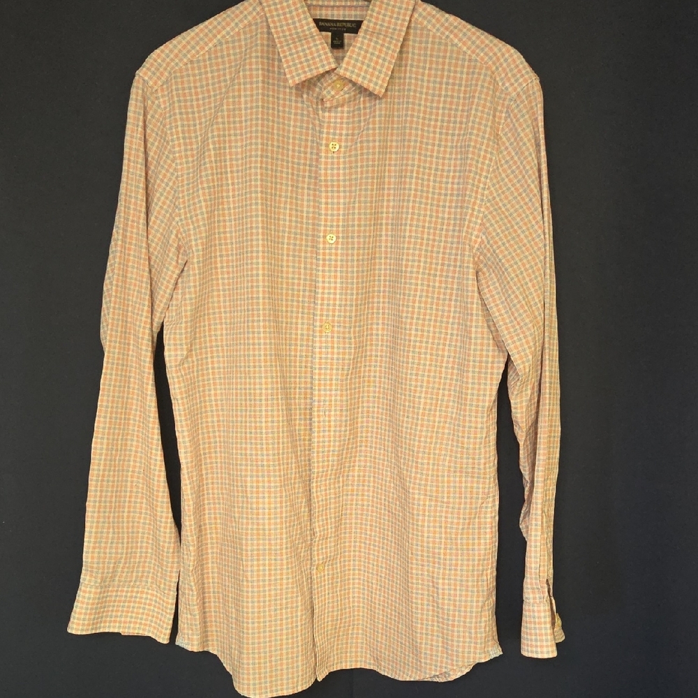Banana‎ Republic Peach & White Micro-Check Dress Shirt